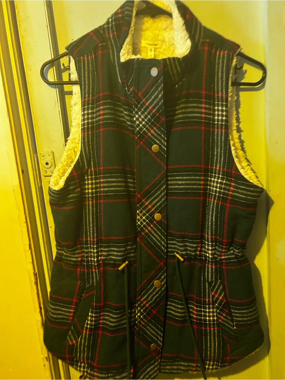Maurices green and Red Plaid Sherpa Vest